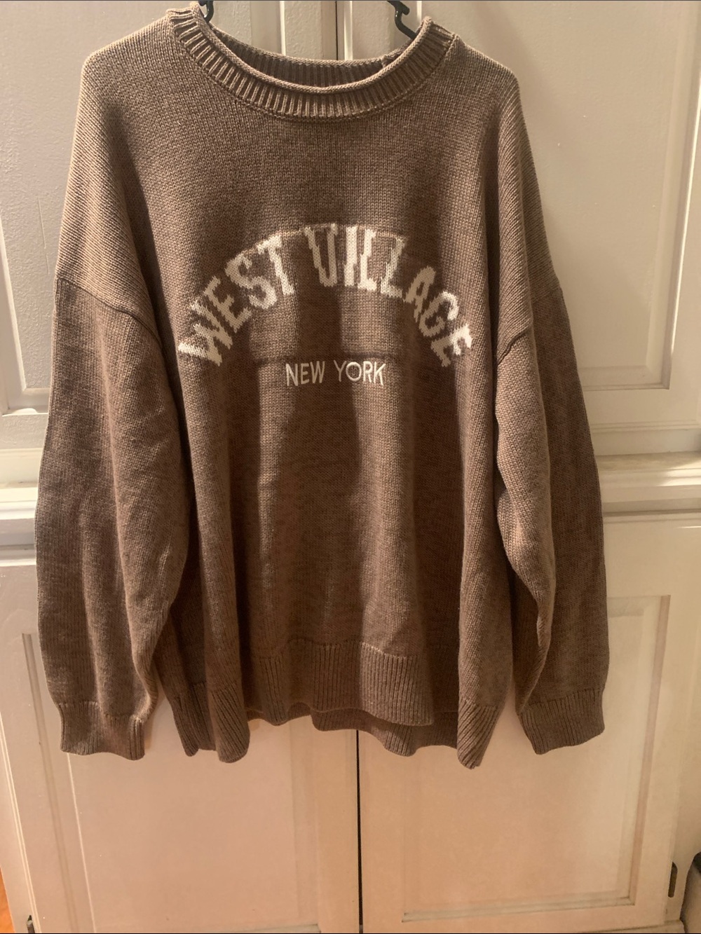 American Eagle Outfitters Taupe Crewneck Sweater with White Graphic